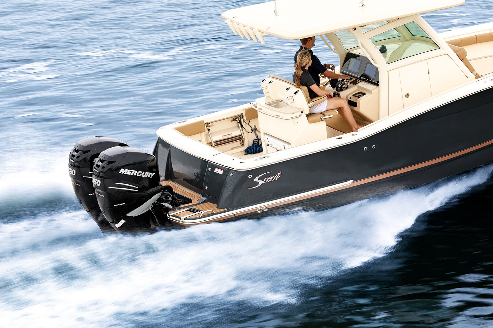 Modern speedboat cruising on the water